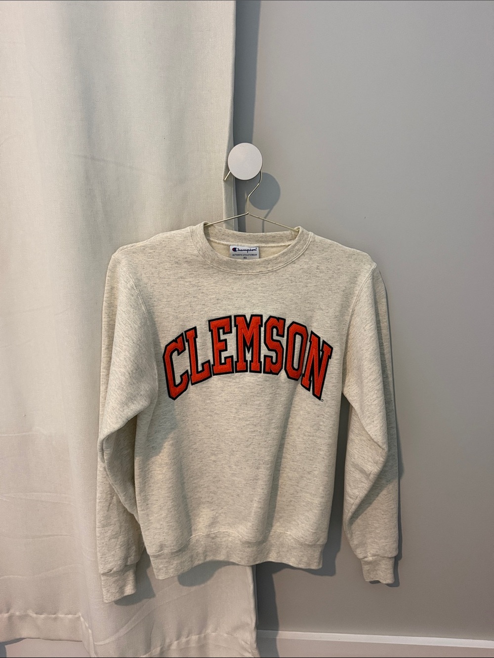 Champion Cream Crewneck Sweatshirt with Orange 'CLEMSON' Arch